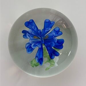 Art Studio Blue Flower Blown Glass 3” Decorative Paperweight